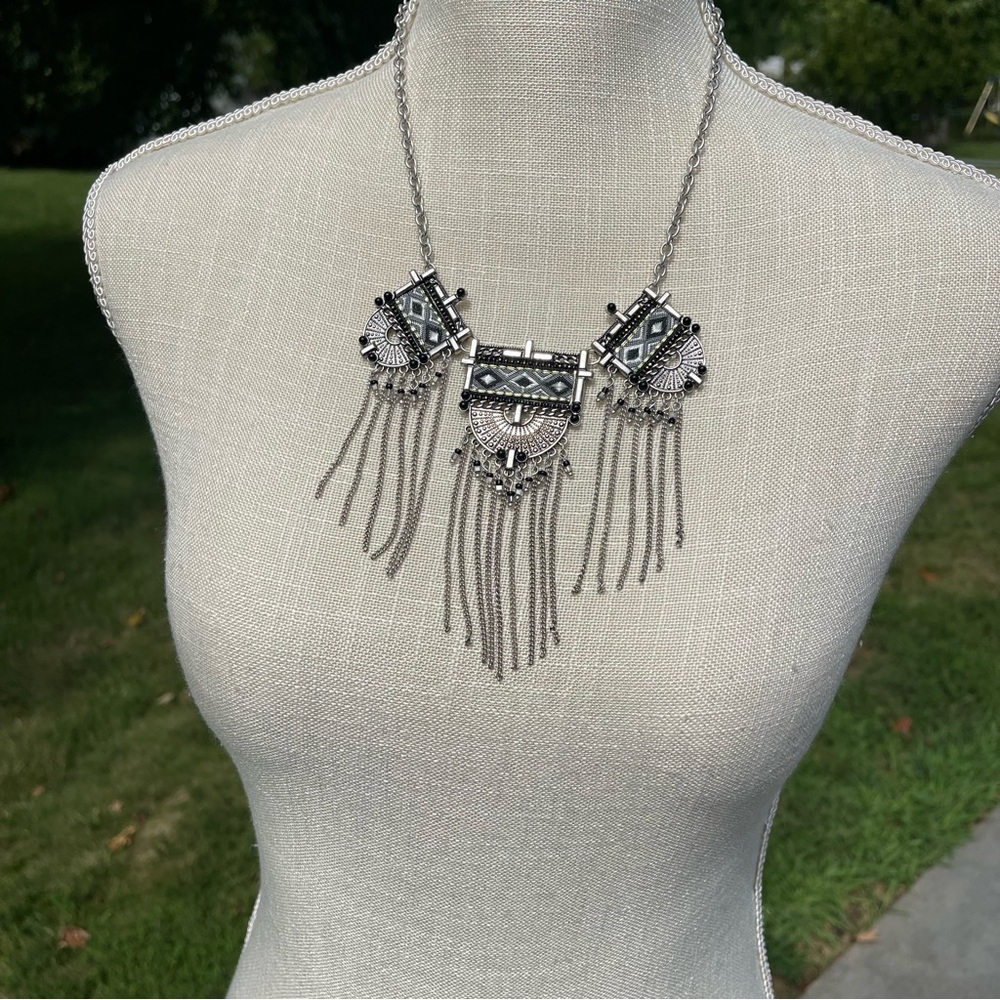 Park Lane Silver Fringe Statement Necklace
